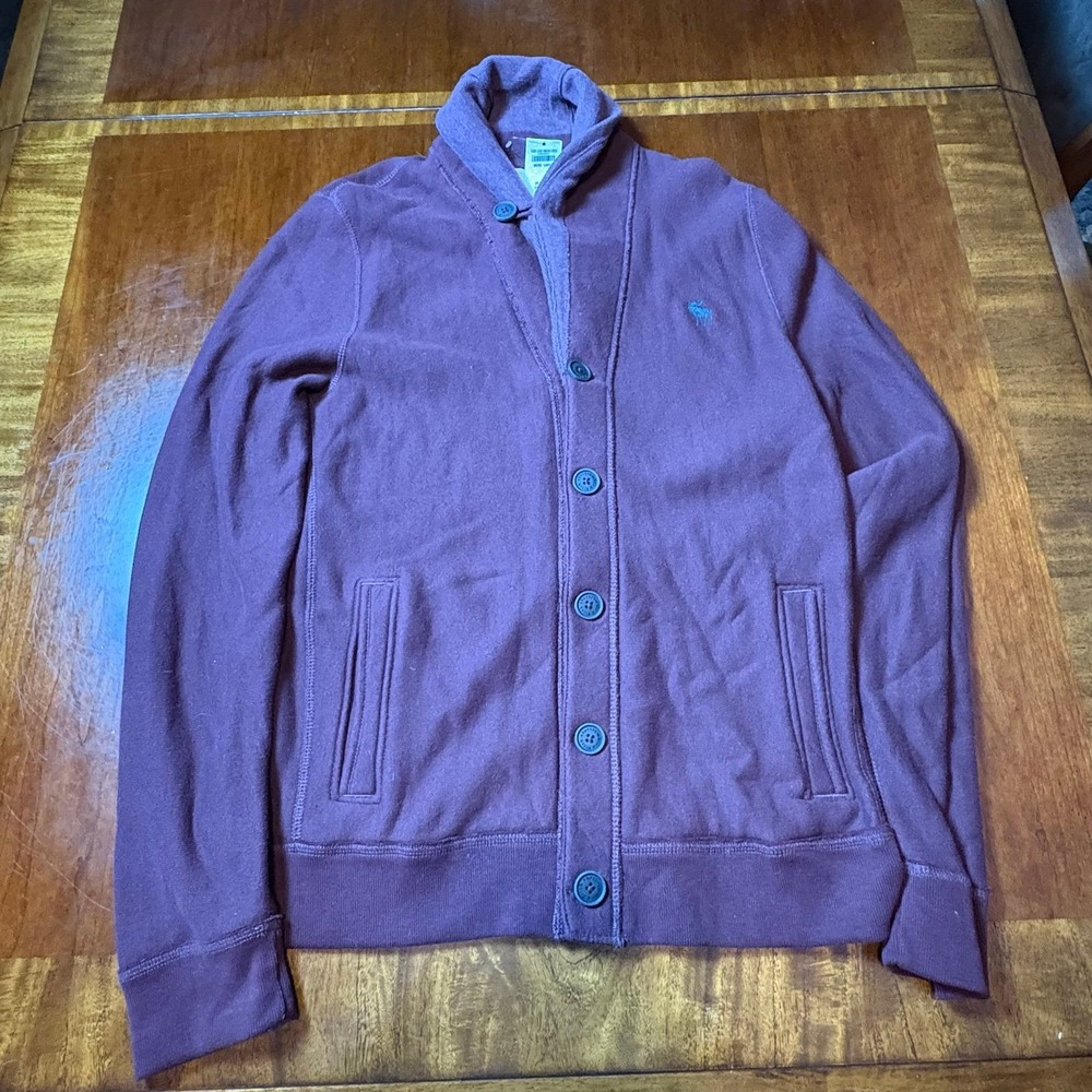Abercrombie & Fitch Shawl Collar Button Front Sweatshirt Cardigan Plum Size L